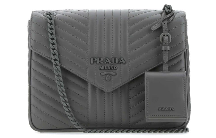 PRADA Cow Leather Shoulder Bag Unisex Gray