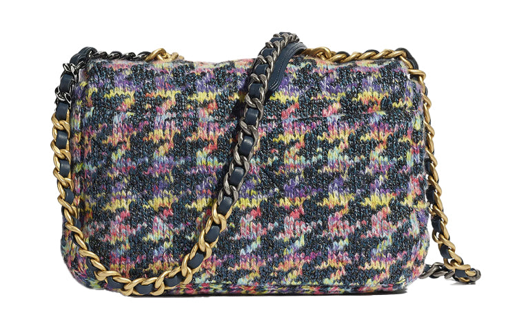 CHANEL 19Bag Knitted Fabric Shoulder Bag Crossbody Bag Women's Gray & Multicolor