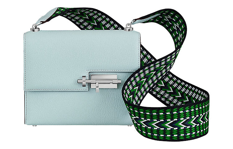 HERMES Verrou Mysore Goat Skin With Canvas Handgun Bag Shoulder Bag Crossbody Bag Mini Women's Misty Blue/Bamboo Green