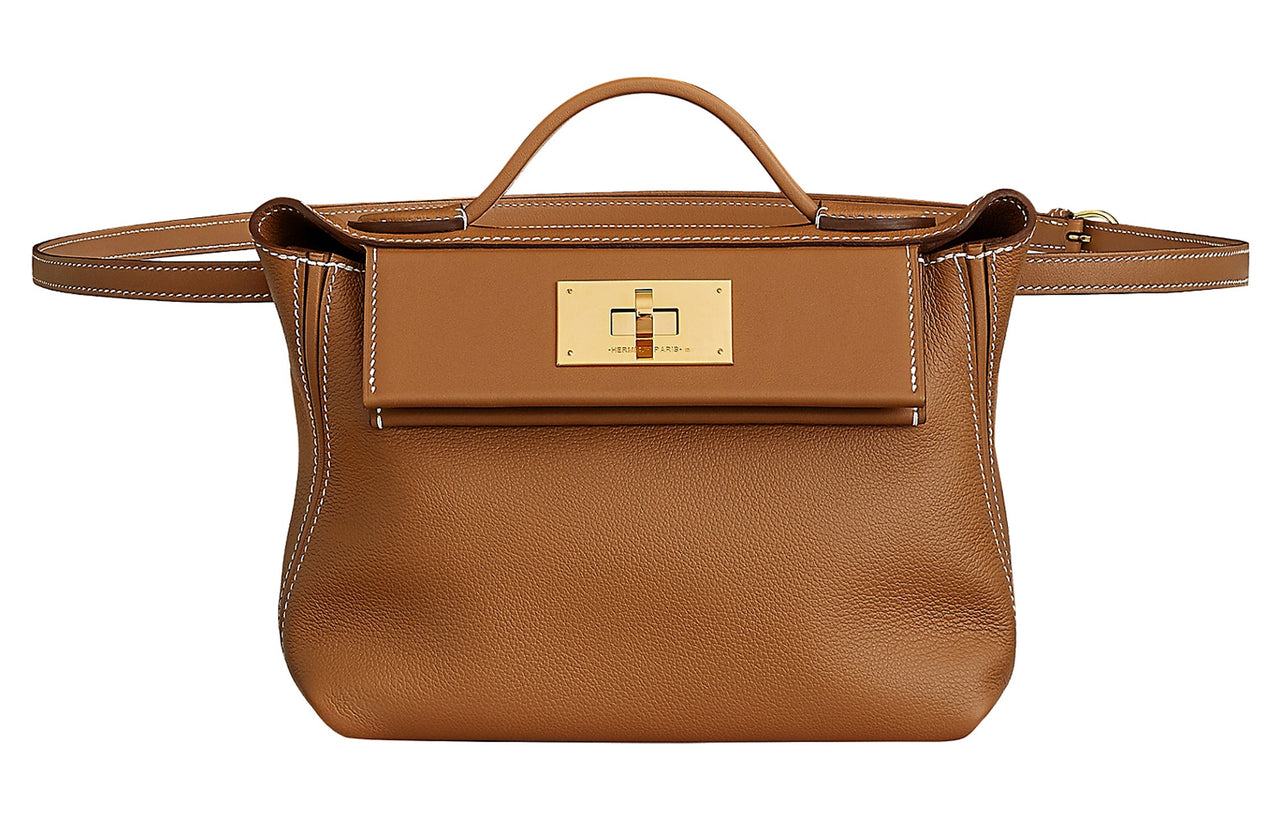 HERMES 24/24 Evercolor With Swift Calfskin Fanny Pack Shoulder Bag Crossbody Bag Handbag Mini Women's Gold