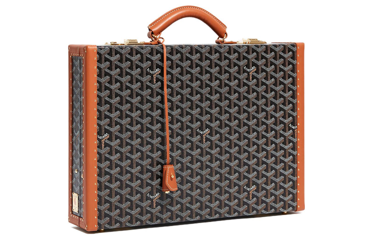 GOYARD Manoir Canvas With Leather Briefcases Small Size Unisex Black/Tan
