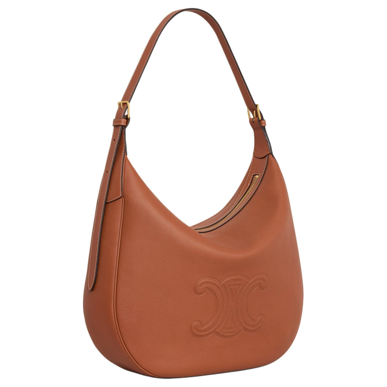 CELINE Cuir Triomphe Calfskin Handbag, Shoulder Bag Large Size Women's Brown