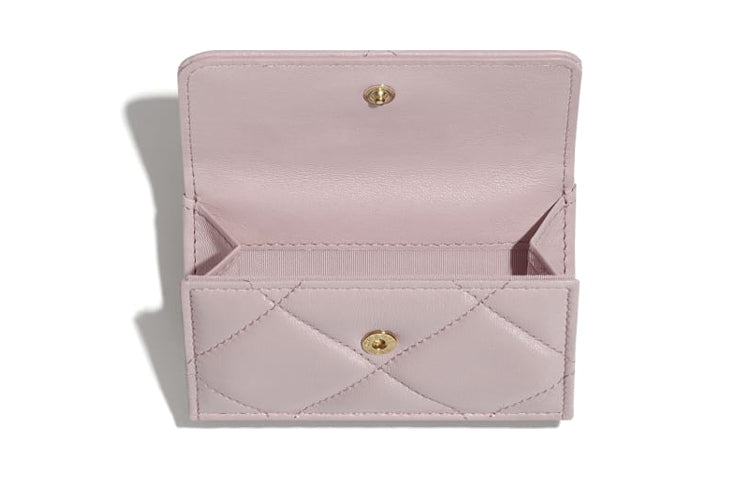 CHANEL 19Bag Lambskin Coin Purse With Flap Card Holder Small Size Women's Light Pink