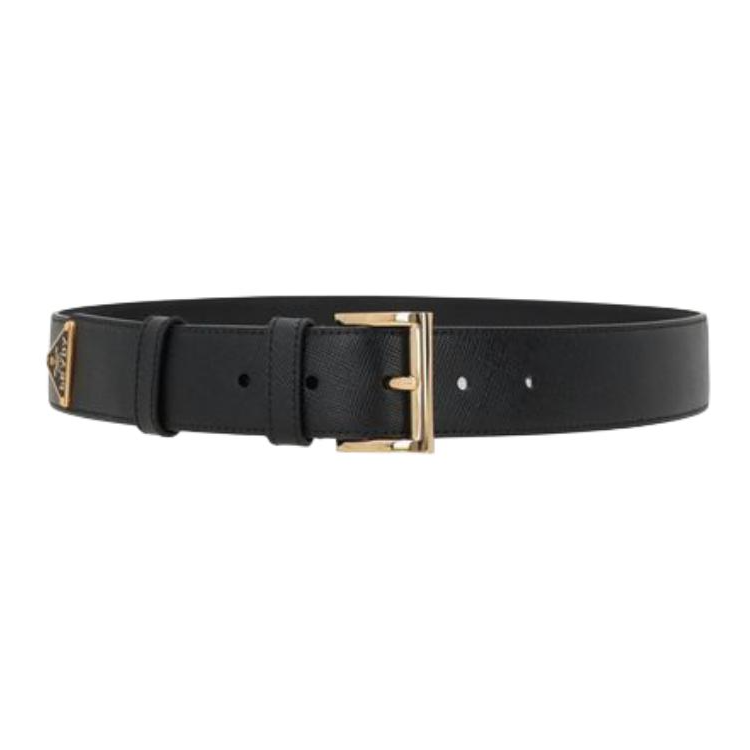 PRADA Calfskin Leather Belts Women's Black Width 3.5CM
