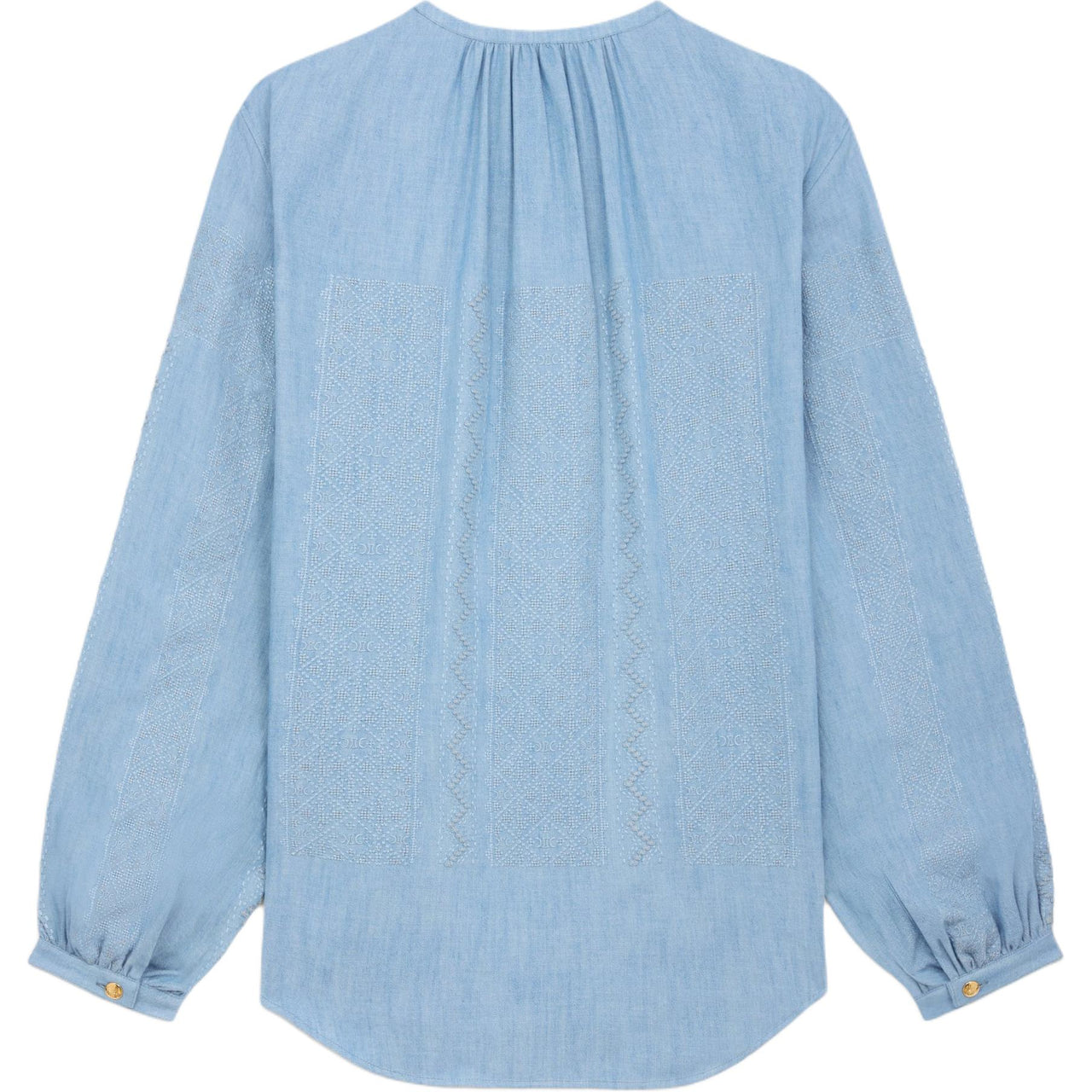 CELINE Embroidered Romy Blouse In Chambray Cotton