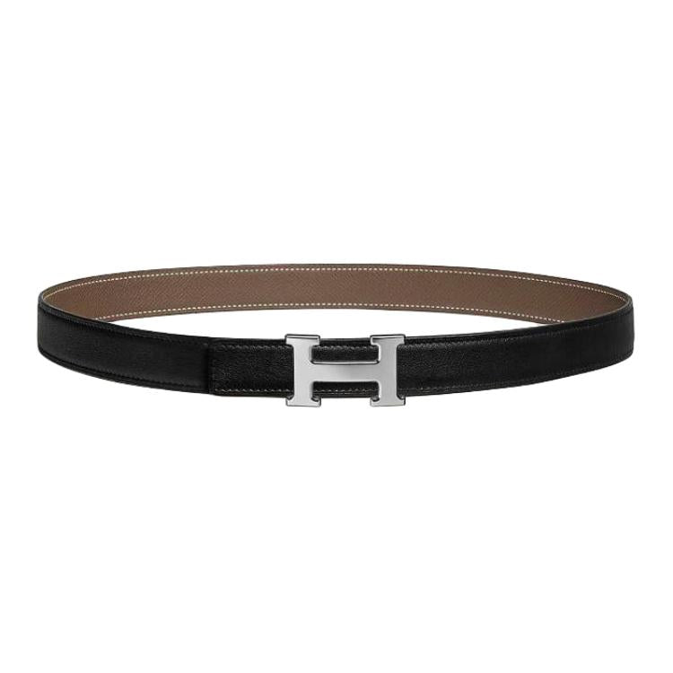 HERMES Calfskin Leather Belts Women's Black Width 2.4cm