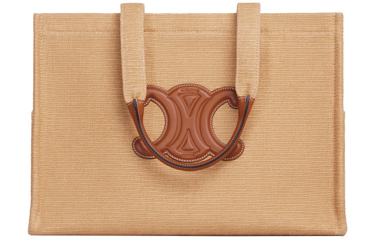 CELINE Cabas Thais Textile Cow Leather Tote Bag Shopping Bag Shoulder Bags Handbags Women's Beige/Tan