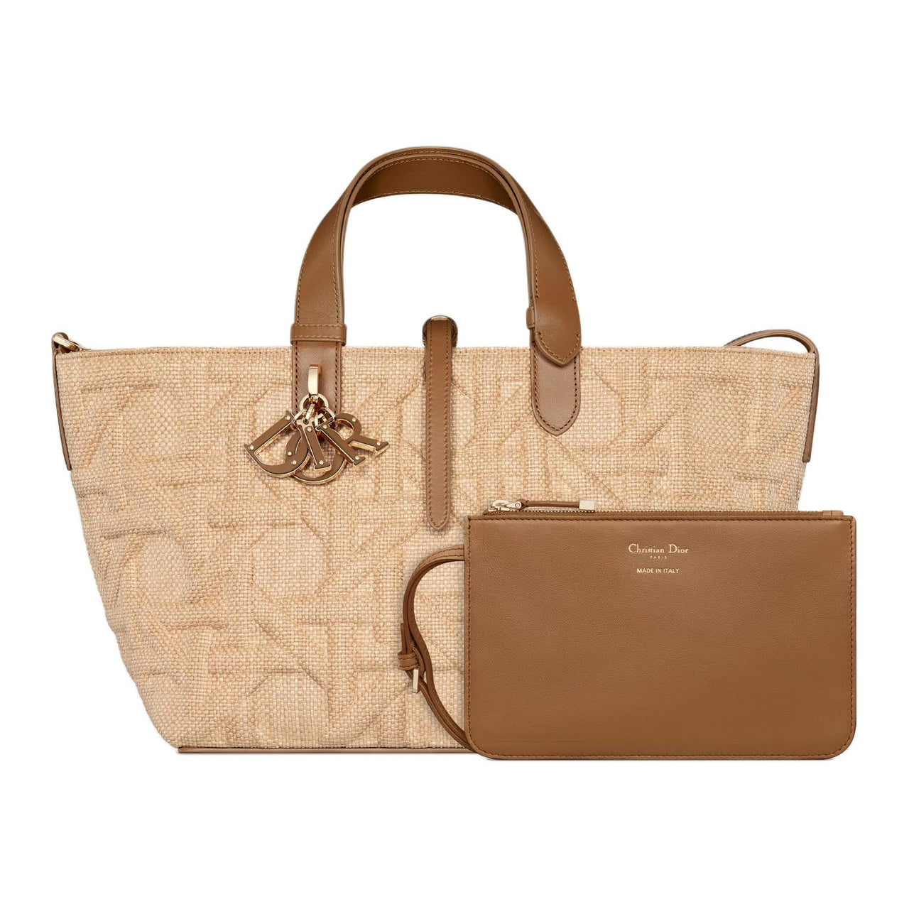 DIOR Raffia Tote Bag, Shopping Bag, Shoulder Bag, Handbag Medium Size Women's Beige