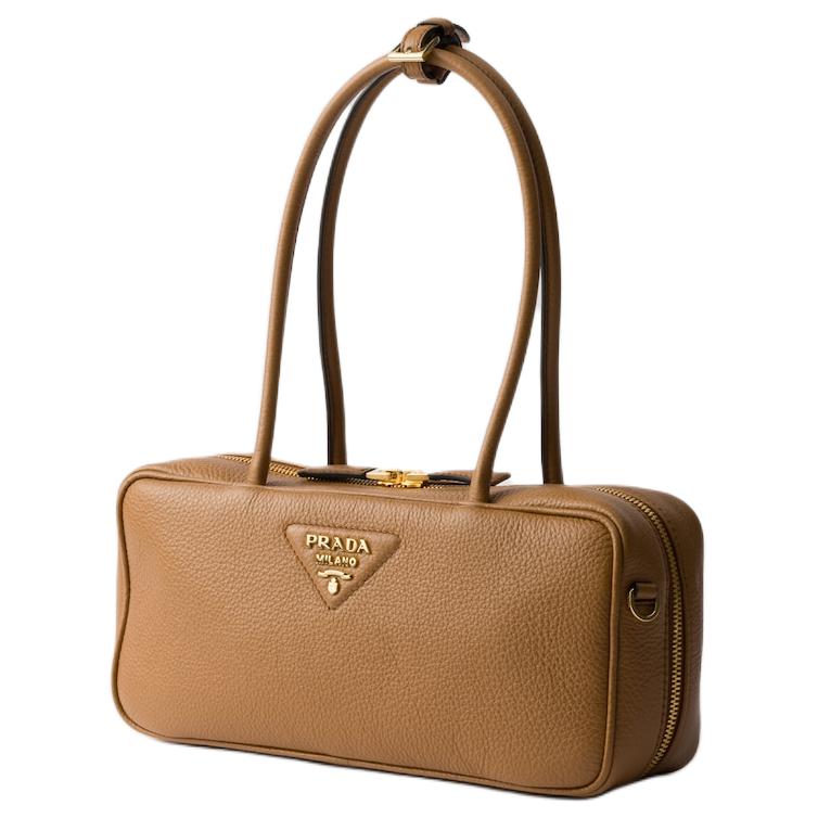 PRADA Calfskin Shoulder Bag Medium Size Women's Caramel