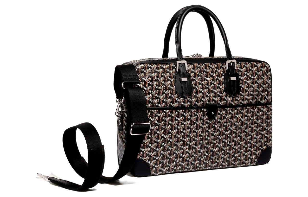 GOYARD Polyester-Cotton Blend With Clamecy Cow Leather Bag Straps Medium Size Unisex Black
