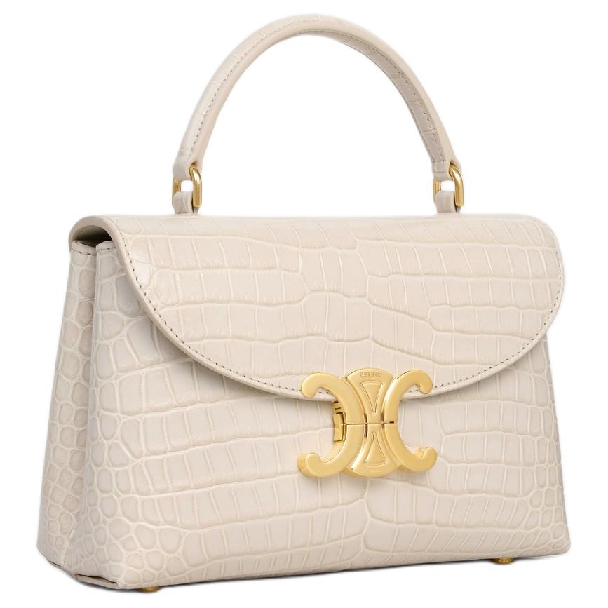 CELINE Crocodile Leather One Shoulder Handbags Women's Light Beige
