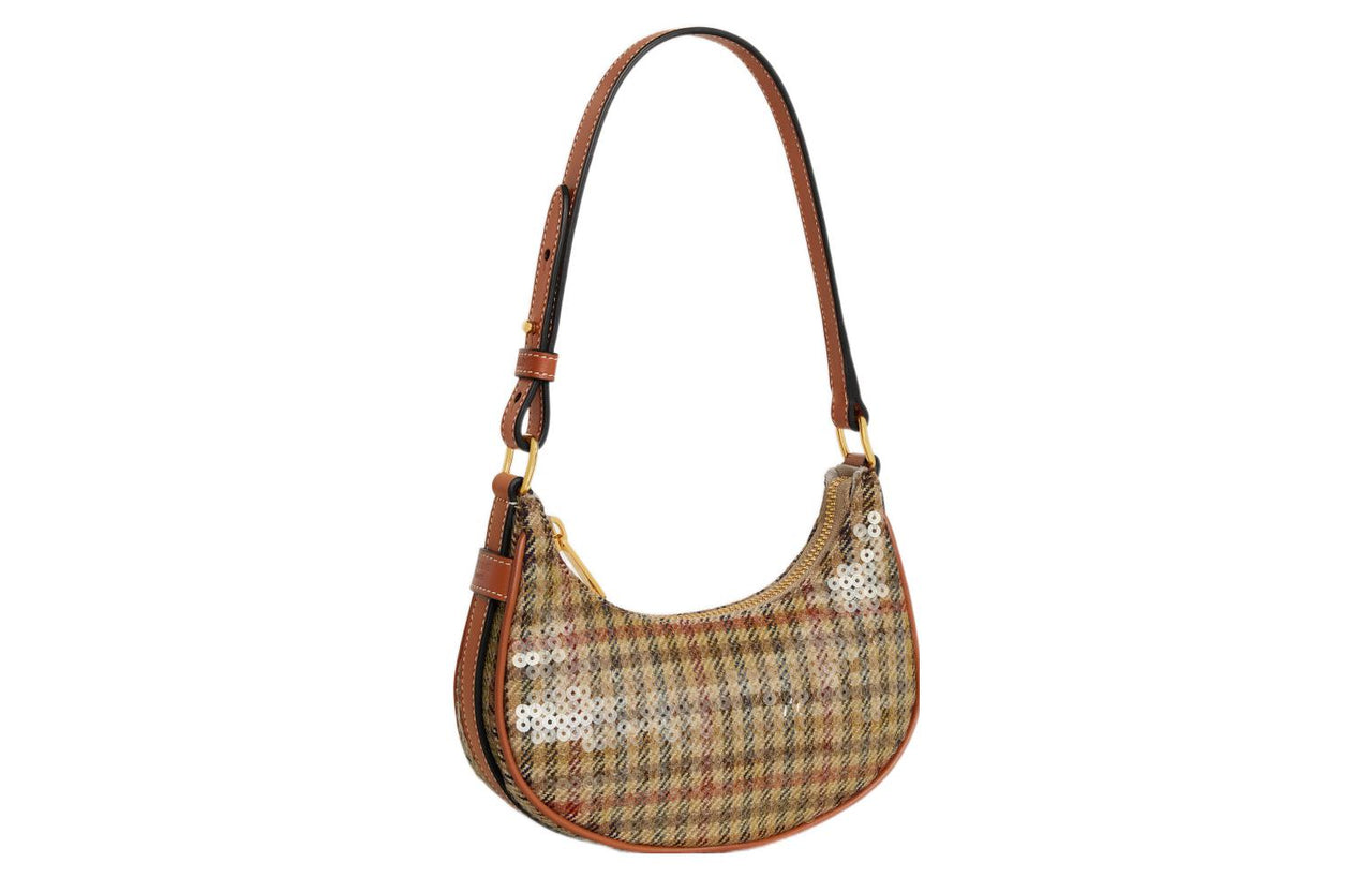 CELINE AVA Fabric With Sequins Cow Leather Patchwork Binding Handbag Shoulder Bag Mini Women's Multicolor Plaid