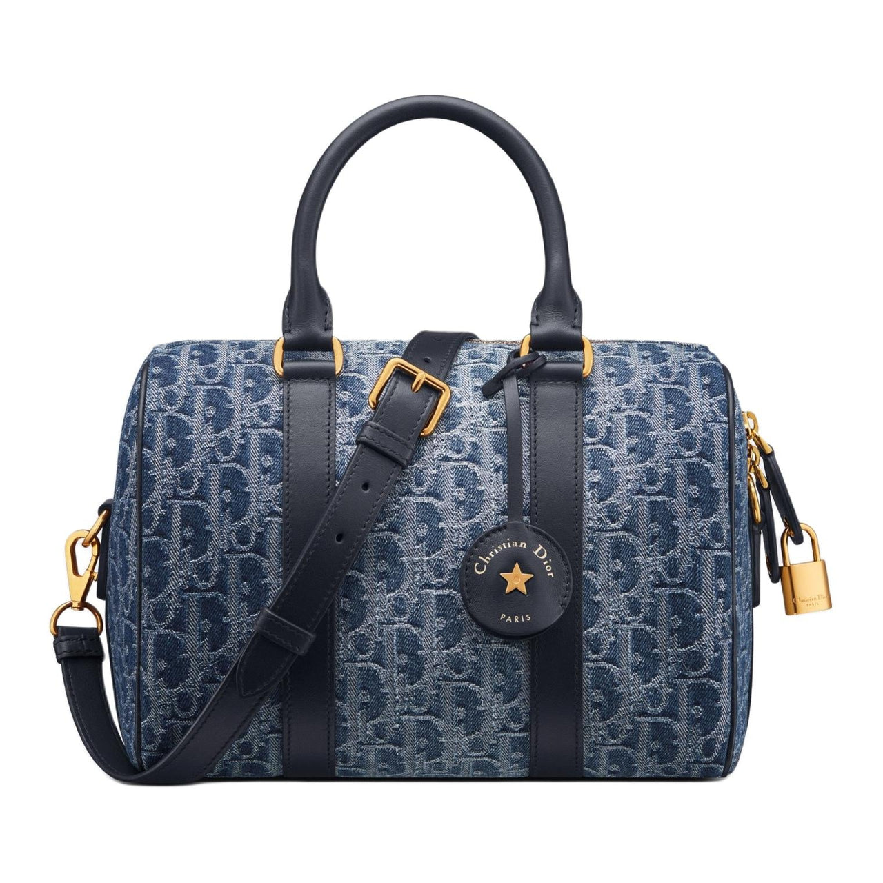DIOR Cotton With Calfskin Shoulder Bag Crossbody Bag Handbag Women's Blue