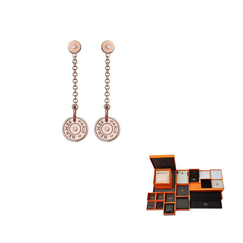 HERMES 18K Rose Gold Earrings Women's Gold