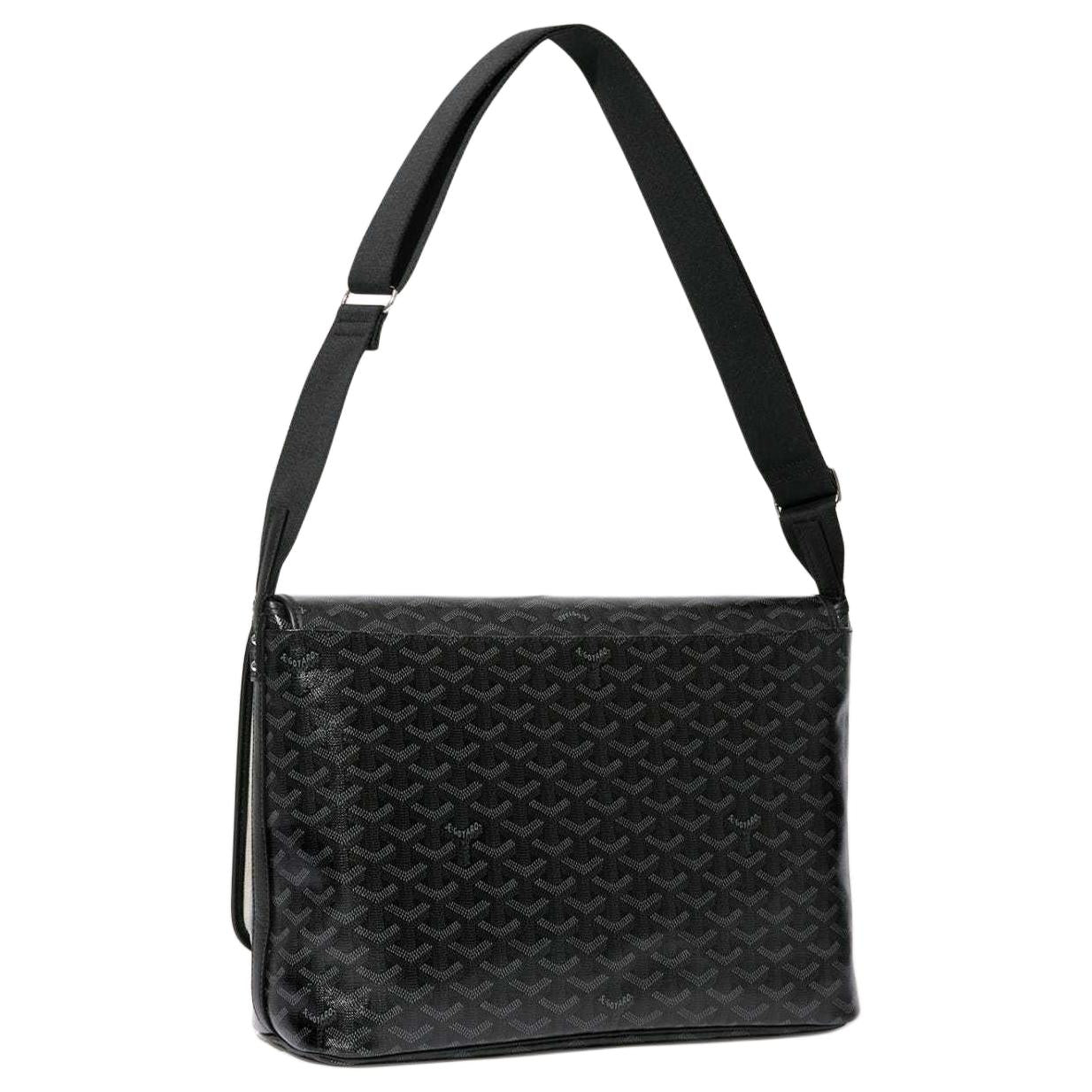 GOYARD CAPETIEN Canvas With Leather Messenger Bag Shoulder Bag Crossbody Bag Medium Size Unisex Pure Black