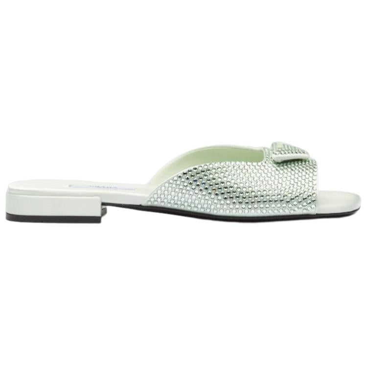 PRADA Crystal-embellished Satin Slides