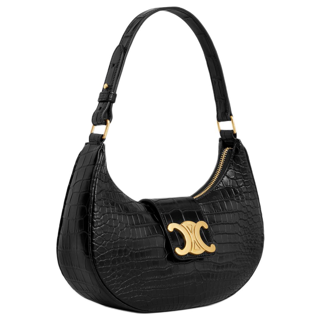 CELINE Crocodile Leather Handbag Shoulder Bag Women's Black