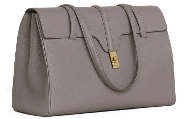 CELINE 16 Cow Leather Shoulder Bag Briefcase Handbag Large Size Women's Egg Stone Color