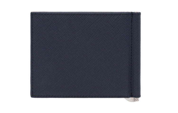 PRADA Cow Leather Card Holder Unisex Marine Blue