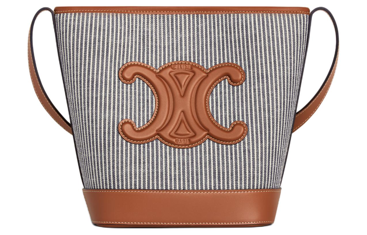 CELINE Fabric With Cow Leather Bucket Bag, Shoulder Bag, Crossbody Bag Women's Marine Blue