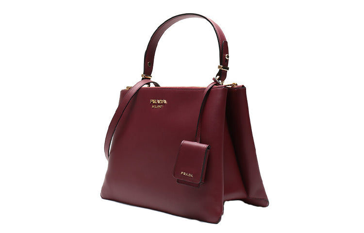 PRADA Cow Leather Shoulder Bag Crossbody Bag Handbag Large Size Women's Cherry Red