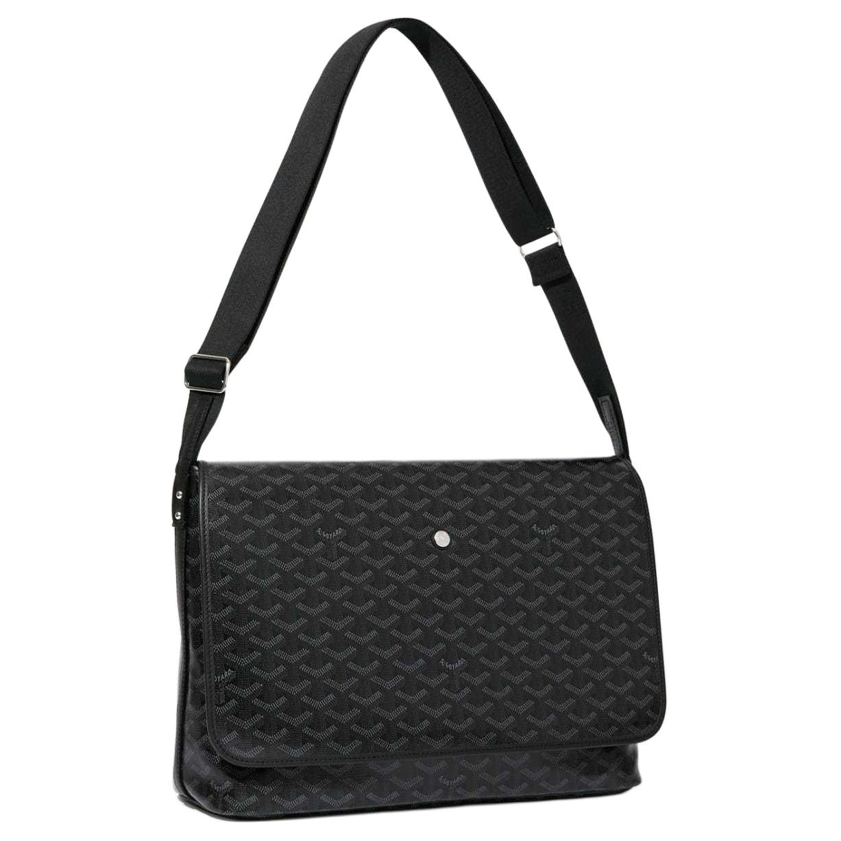 GOYARD CAPETIEN Canvas With Leather Messenger Bag Shoulder Bag Crossbody Bag Medium Size Unisex Pure Black