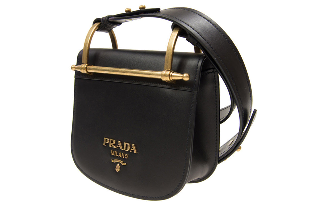 PRADA Cow Leather Shoulder Bag Crossbody Bag Women's Black