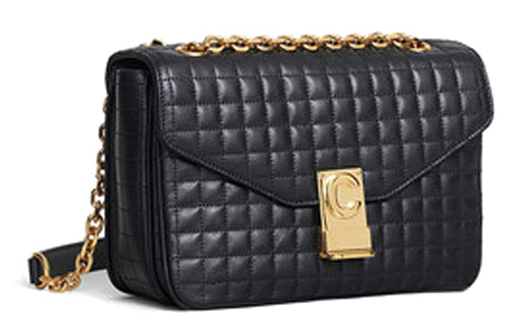 CELINE Calfskin Small Square Bag Shoulder Bag, Crossbody Bag Women's Black