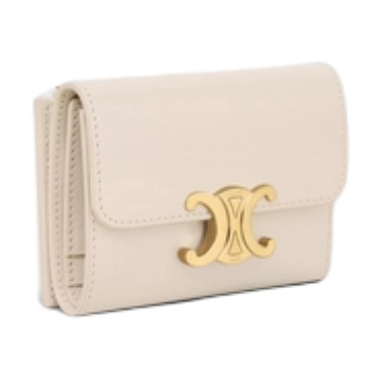 CELINE Calfskin Wallet Women's Light Beige