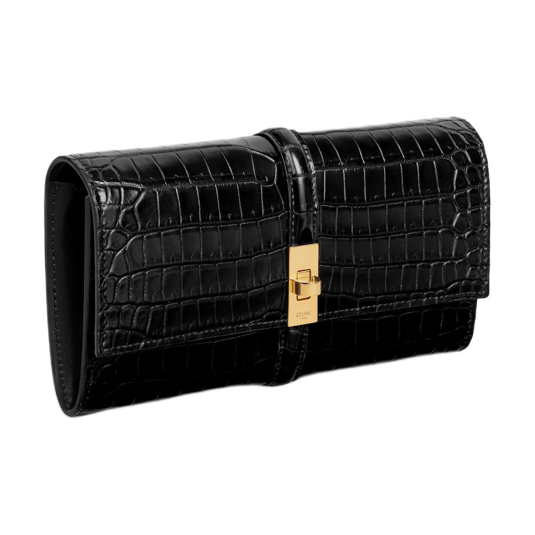 CELINE Crocodile Leather Wallet Large Size Women's Black