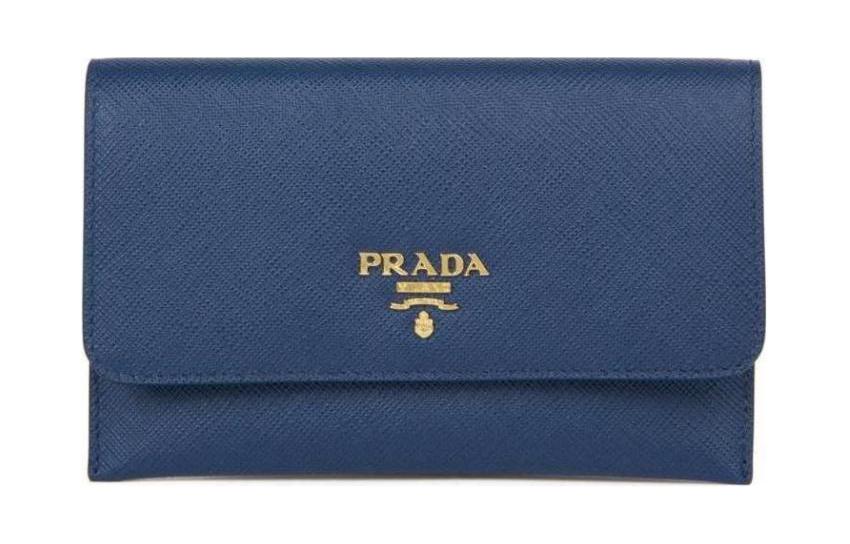 PRADA Cow Leather Wallet Women's Blue