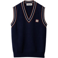MIU MIU Striped-Trim V-Neck Knitted Vest