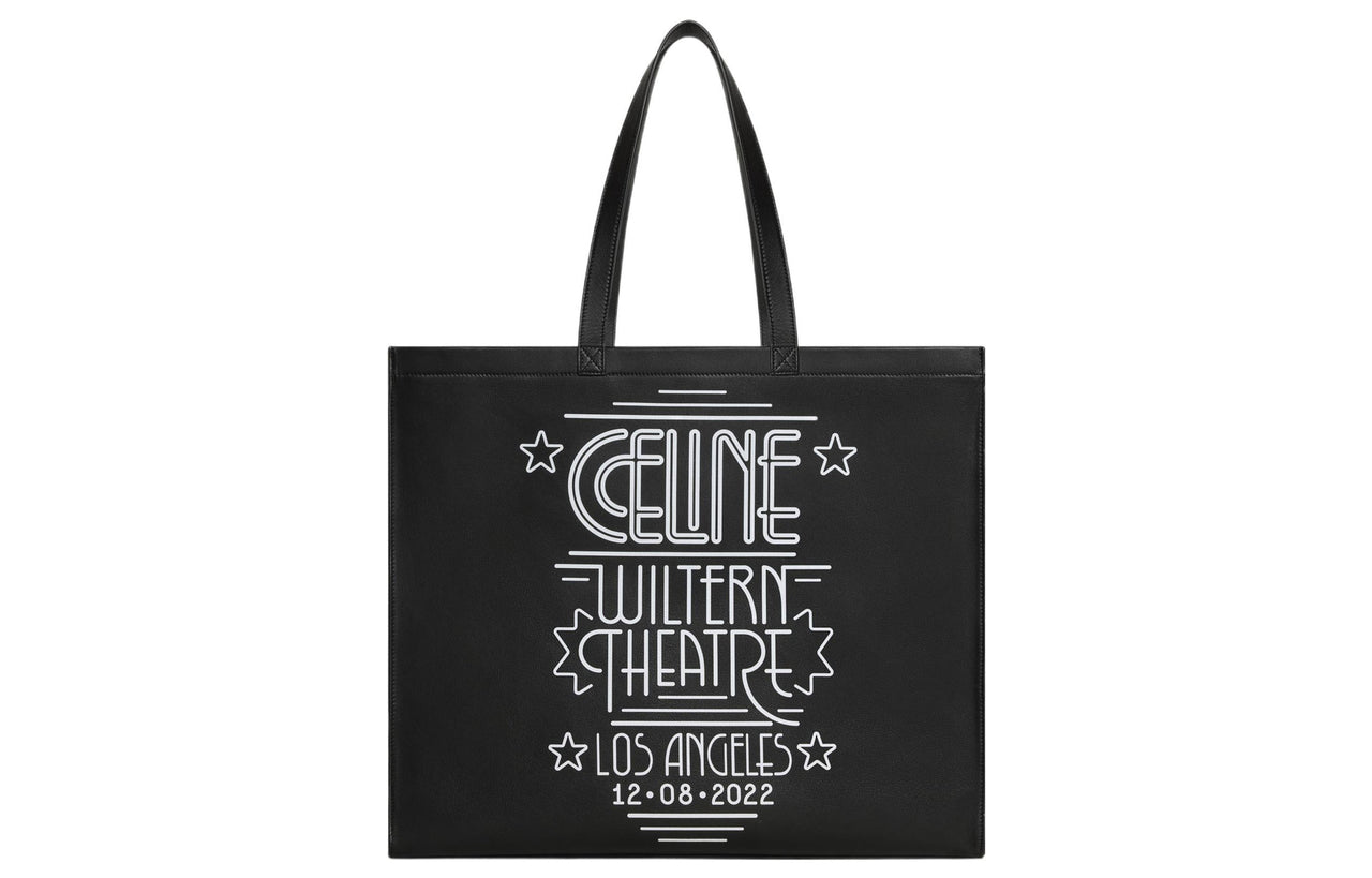 CELINE Cabas Cow Leather Tote Bag Shopping Bag Handbag Large Size Men's Black