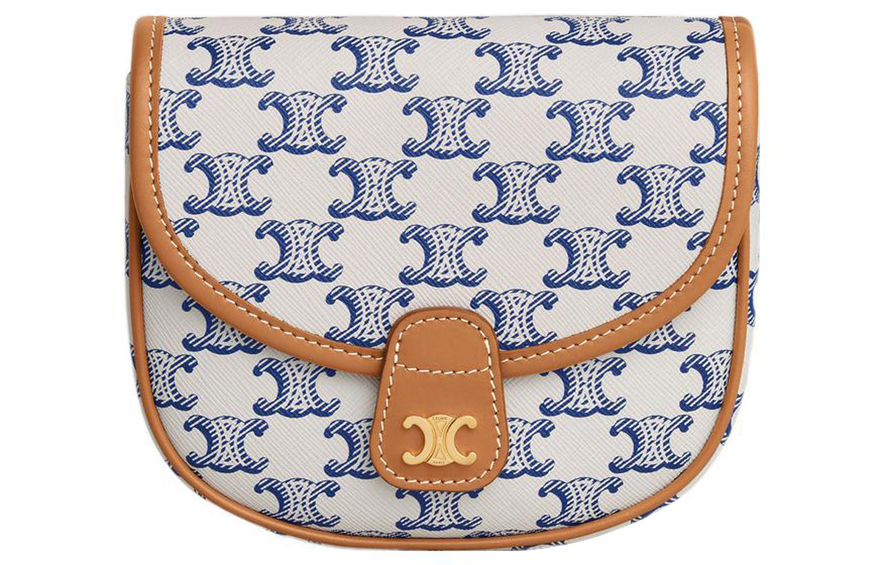CELINE Besace Arc De Triomphe Canvas With Cowhide Trim Shoulder Bag Crossbody Bag Mini Women's Blue/White