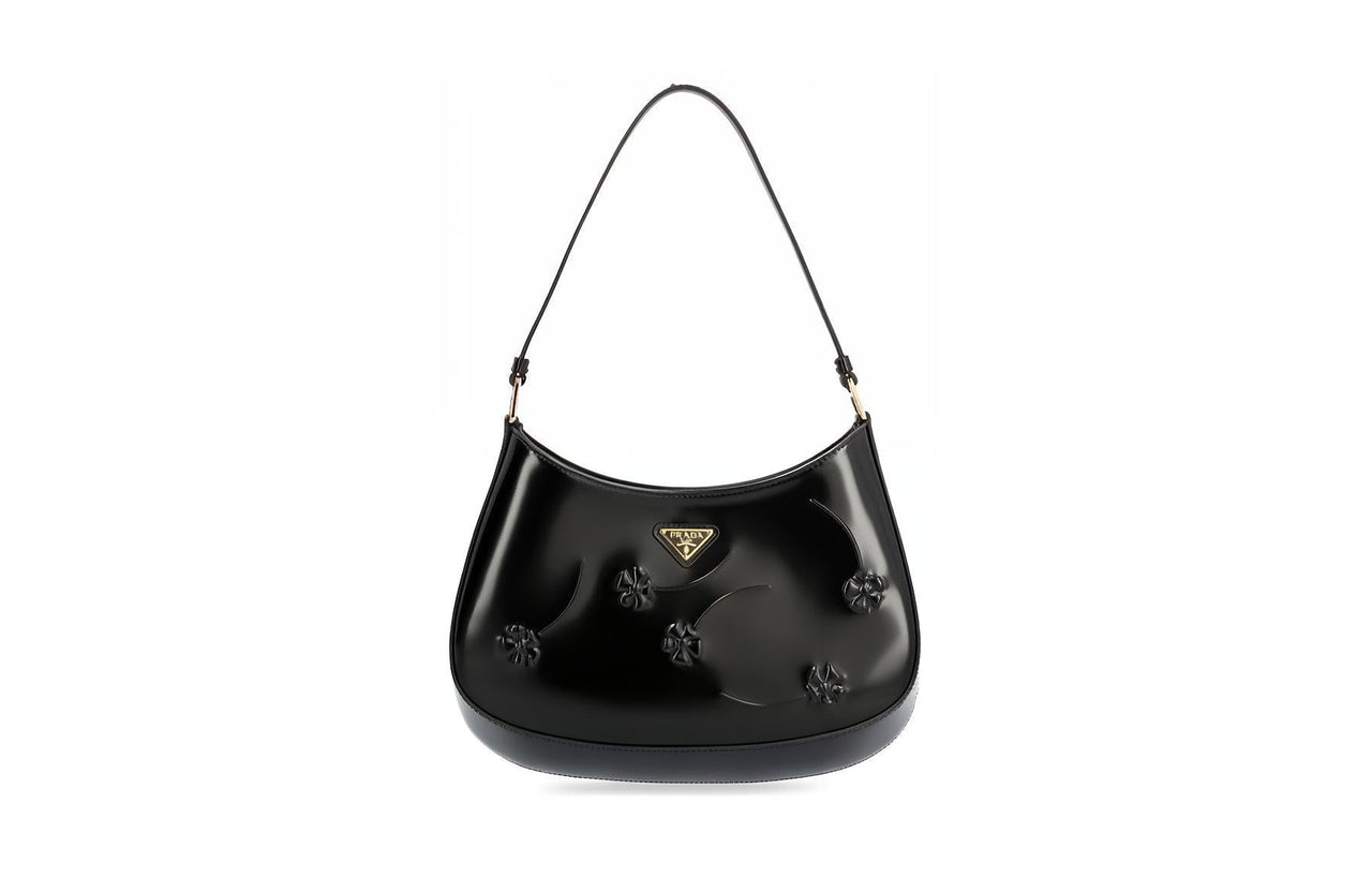 PRADA Cleo Shiny Leather Crescent Bag Handbag Shoulder Bag Women's Black