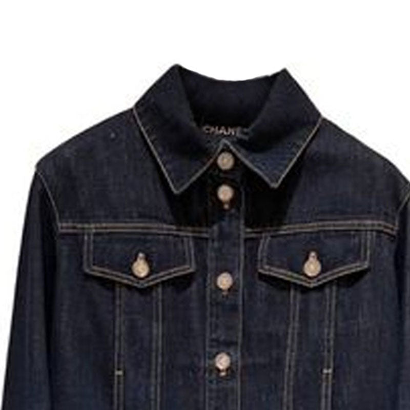 CHANEL Denim Jacket Women's Dark Blue