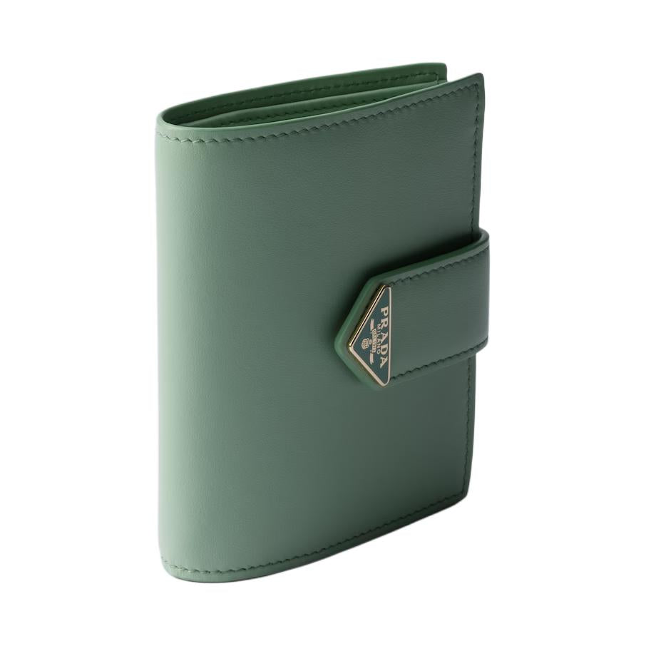 PRADA Cow Leather Wallet Small Size Women's Light Green