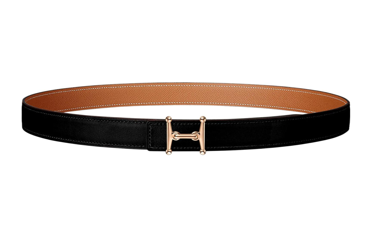HERMES Leather Belts Women's Black/Gold