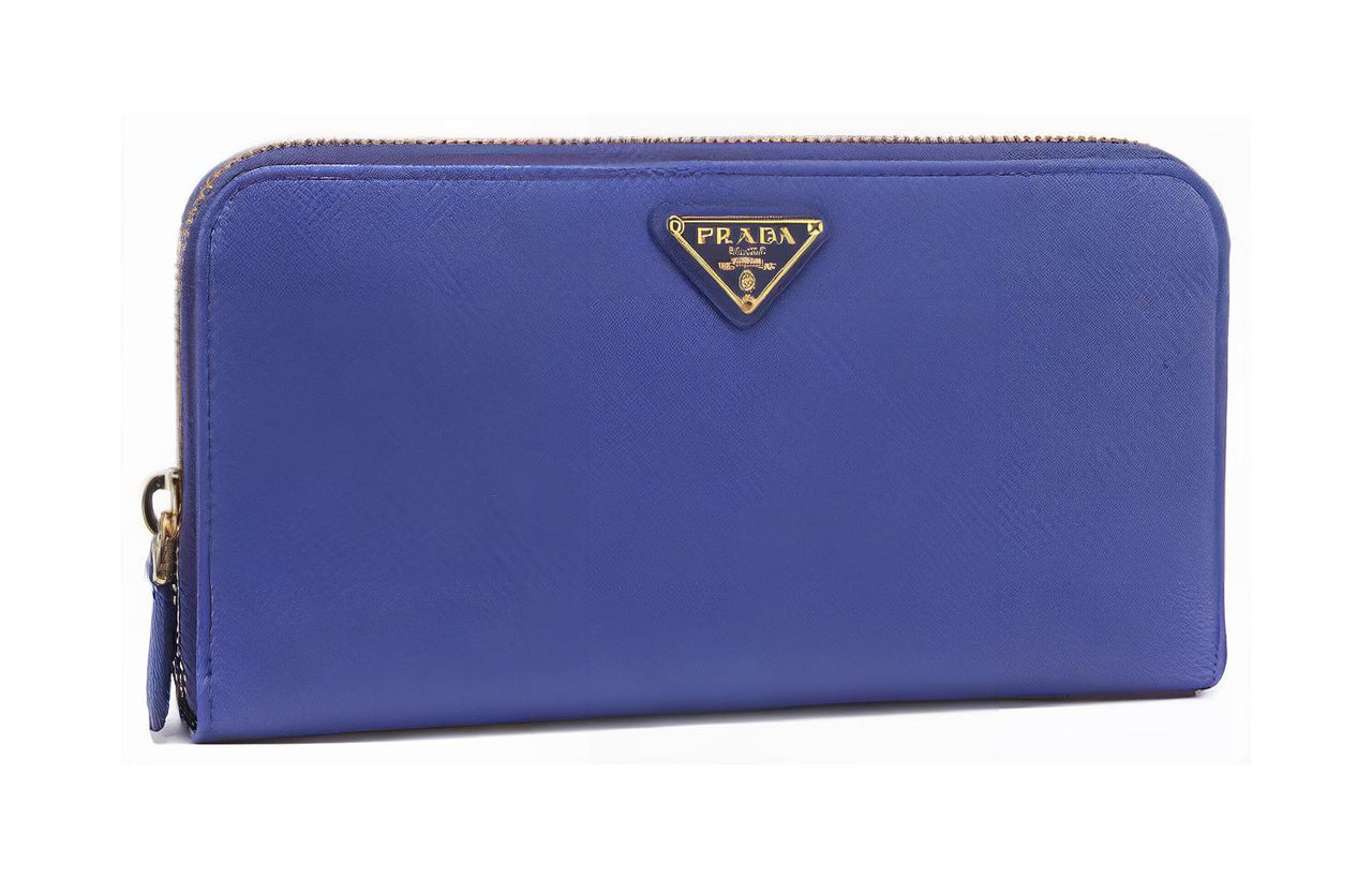 PRADA Cow Leather Wallet Regular Women's Lake Blue