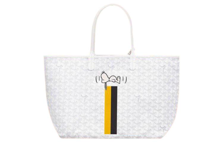 GOYARD Saint Louis Canvas With Calfskin Dog's Teeth Tote Bag Shopping Bag Handbag Small Size Unisex White