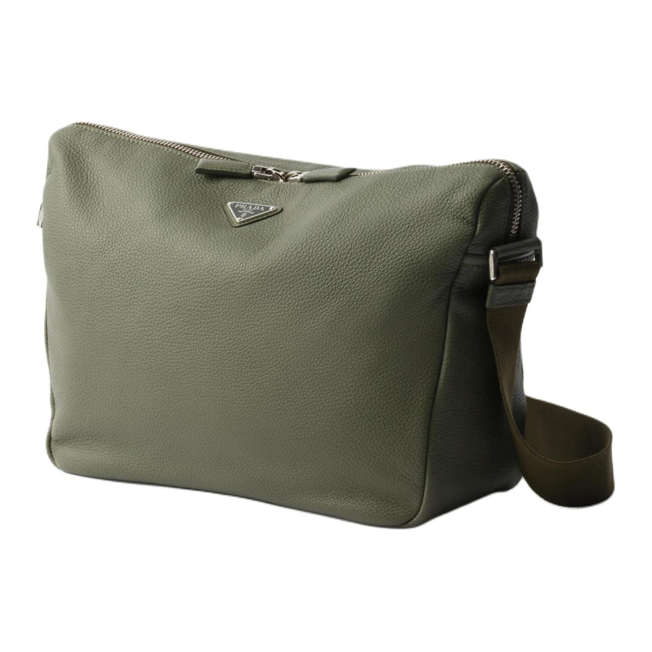 PRADA Cow Leather Shoulder Bag Medium Size Men's Dark Olive Green