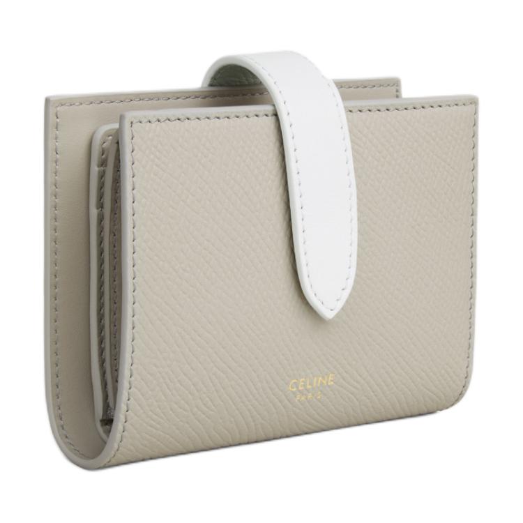CELINE Cow Leather Wallet Small Size Women's Gray & White