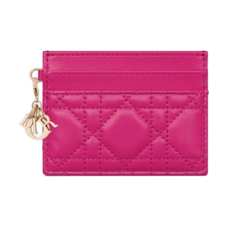 DIOR Lady Dior Lambskin Card Holder Women's Fuchsia