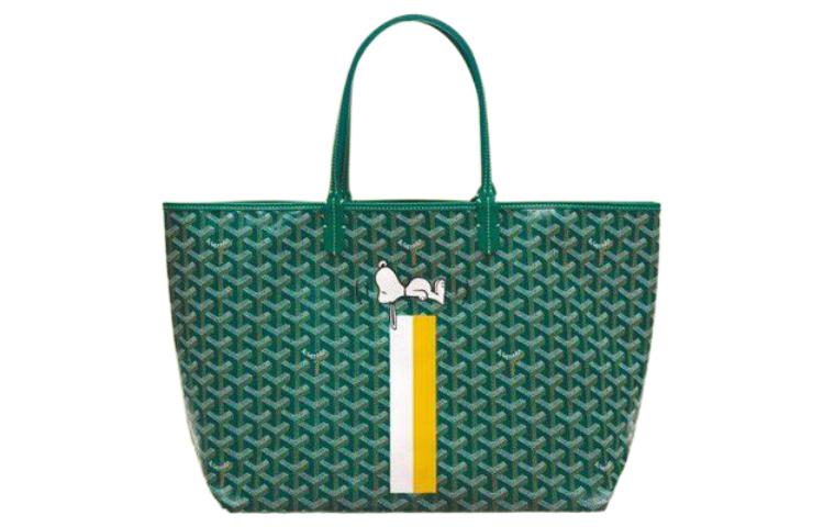 GOYARD Saint Louis Canvas With Calfskin Dog's Teeth Tote Bag Shopping Bag Handbag Small Size Unisex Green
