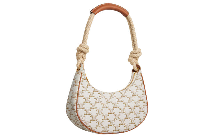 CELINE Canvas Crescent Bag, Shoulder Bag Medium Size Women's White