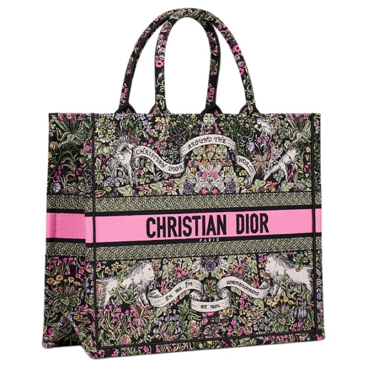 DIOR BookTote Cotton Tote Bag Shopping Bag Handbag Large Size Women's Black