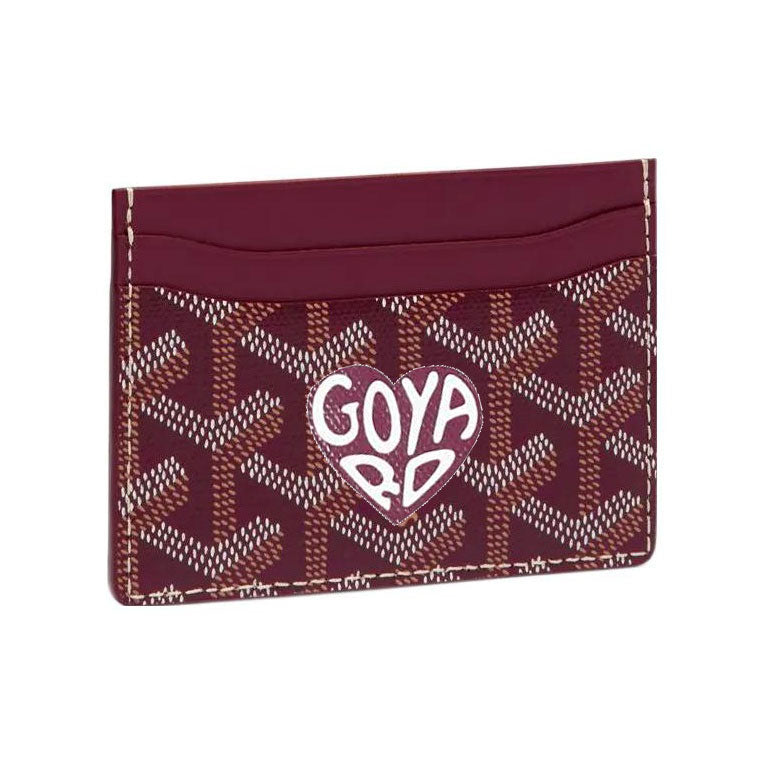GOYARD Saint-Sulpice Canvas With Calfskin Card Clip Card Holder Unisex Burgundy & Burgundy Small Heart