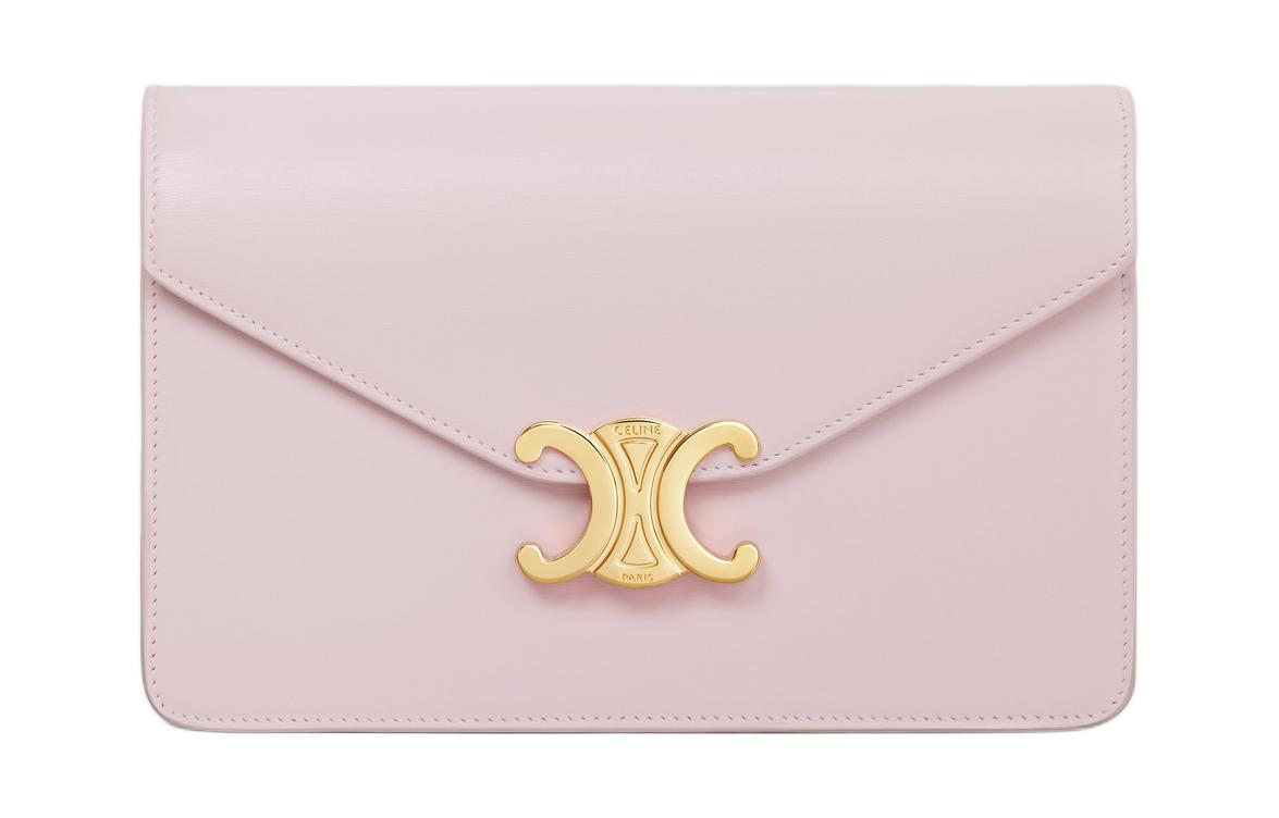 CELINE Calfskin Shoulder Bag Crossbody Bag Wallets Women's Light Pink