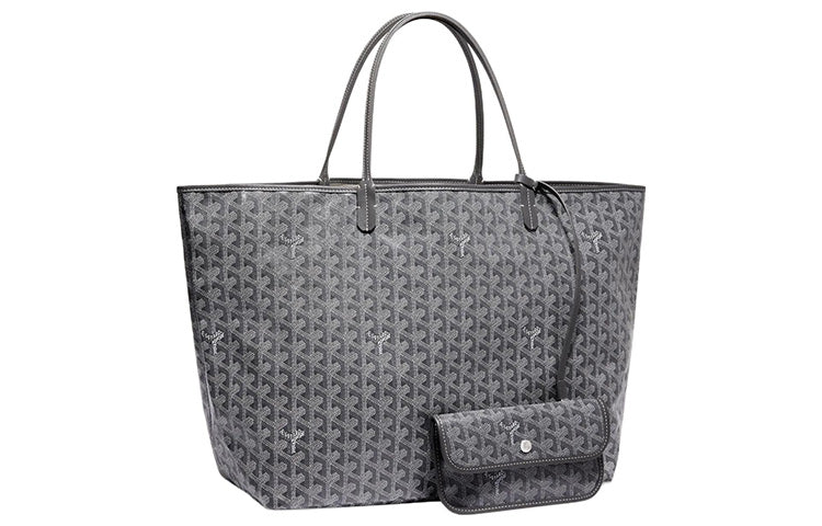 GOYARD Saint Louis Canvas With Calfskin Combo Bag Tote One Shoulder Handbag Large Size Unisex Gray