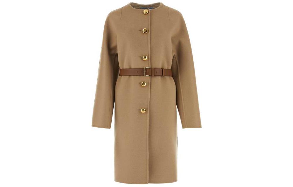 PRADA Crewneck Button-Up Long Coat